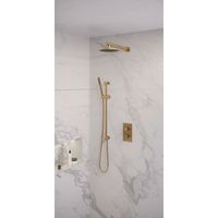 Regendoucheset Inbouw Brauer Gold Edition Thermostatisch 20 cm met 3-Weg Omstelling, Wandarm, Glijstang en Staaf Handdouche Geborsteld Goud Brauer