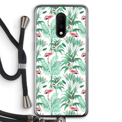 Flamingo bladeren: OnePlus 7 Transparant Hoesje met koord