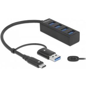 DeLOCK 63828 interface hub USB 3.2 Gen 1 (3.1 Gen 1) Type-A + Type-C 5000 Mbit/s Zwart