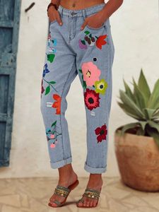 All Season Denim Floral Casual Jeans