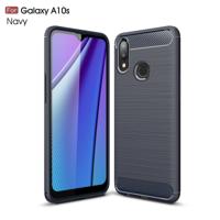 Geborsteld textuur koolstofvezel TPU Case voor Galaxy A10s (marineblauw)