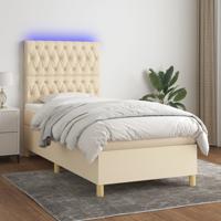 Boxspring met matras en LED stof crèmekleurig 100x200 cm