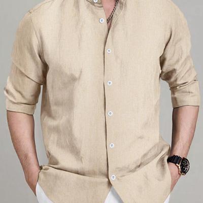 Bon&Bon Men's Stand Collar Long Sleeve Shirt - Dark Grey Casual Top Khaki / M