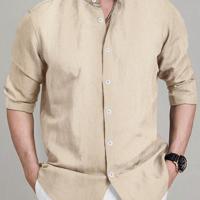 Bon&Bon Men's Stand Collar Long Sleeve Shirt - Dark Grey Casual Top Khaki / M