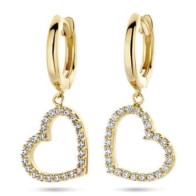 Klapoorringen Hart geelgoud-zirconia wit 2 x 25 mm