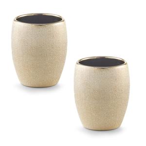 Tandenborstelhouder/badkamer beker - 2x - keramiek - goud glitter - D8 x H10 cm