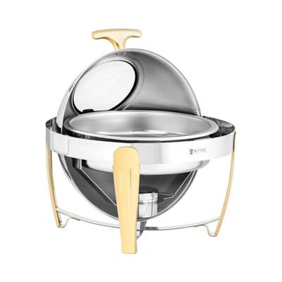 Chafing Dish - rond - gouden accenten - roll-top motorkap - 6 L - Royal Catering
