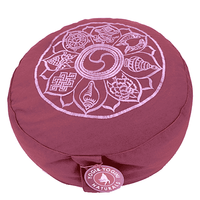 Yogi & Yogini Meditatiekussen Rond Katoen Aubergine - 8 Symbolen - 33 x 16 cm