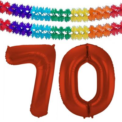 Folat Verjaardag Leeftijd folieballon - 70 jaar - rood - 86 cm - incl 2x slingers