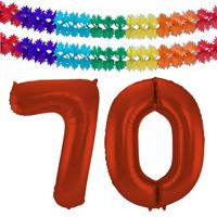 Folat Verjaardag Leeftijd folieballon - 70 jaar - rood - 86 cm - incl 2x slingers