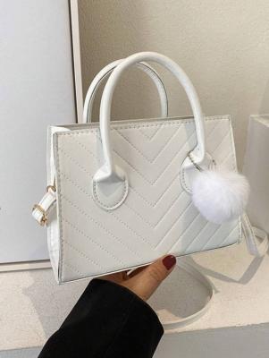 Fashionable Simple Crossbody Bag With Pom Pom Decoration White / one-size