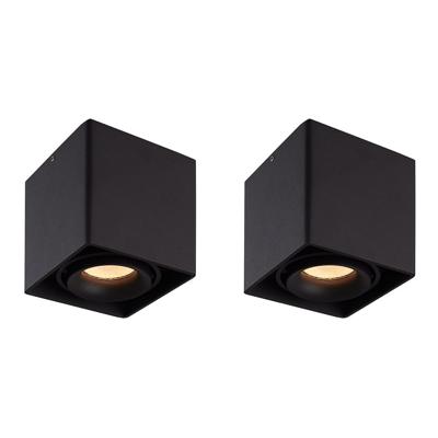 Set van 2 Esto LED vierkante opbouwspots - Dimbaar - Kantelbaar - 4 Watt 345 lumen - 2700K warm wit - GU10 - Plafondspot - Voor binnen - Vervangbare afdekring - Zwart