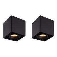 Set van 2 Esto LED vierkante opbouwspots - Dimbaar - Kantelbaar - 4 Watt 345 lumen - 2700K warm wit - GU10 - Plafondspot - Voor binnen - Vervangbare afdekring - Zwart
