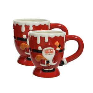 Kerst thema mok - 2x - rood - kerstman - keramiek - 13 x 9 x 10,5 cm - beker