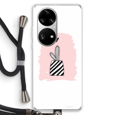 Zwart-wit cactus: Huawei P50 Pro Transparant Hoesje met koord