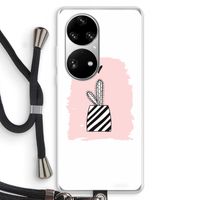 Zwart-wit cactus: Huawei P50 Pro Transparant Hoesje met koord