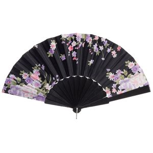Handwaaier/spaanse waaier Flowers - zwart - 30 cm