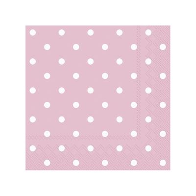 40x Polka Dot 3-laags servetten licht roze met witte stippen 33 x 33 cm