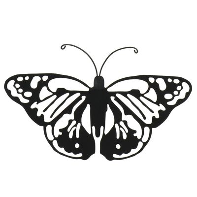 Tuin wanddecoratie vlinder - metaal - zwart - 17 x 12 cm