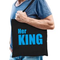 Her king tas / shopper zwart katoen met blauwe tekst voor heren - Feest Boodschappentassen - thumbnail