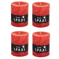 4x Rode woondecoratie kaarsen rustiek 7 x 8 cm 30 branduren - thumbnail