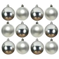 Decoris Kerstballen - 12x st - zilver - 10 cm - kunststof - kerstversiering
