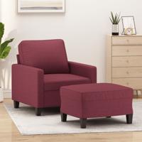 Fauteuil met voetenbank 60 cm stof wijnrood