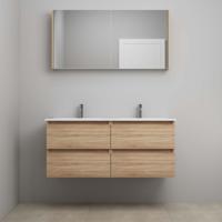 On-Line Badkamermeubelset - 120 cm - Voorgemonteerd - Porseleinen Wastafel - 2 Kraangaten - Spiegelkast - Eiken