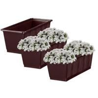 Plantenbak/bloembak - 3x - bruin - rechthoekig - 60 x 17,5 x 14,5 cm