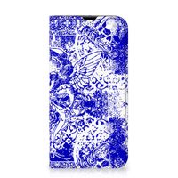 Mobiel BookCase iPhone 13 Pro Angel Skull Blauw