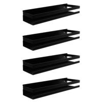 Ruhhy Wandplank - 4x - zwart - RVS - L50 cm - zwevend - industrieel - voor badkamer of keuken