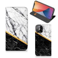 iPhone 12 Pro Max | Standcase | Marmer Wit Zwart - Origineel Cadeau Man