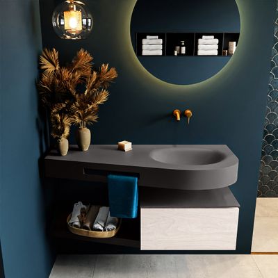 MONDIAZ RIVA 120cm badmeubel onderkast / planchet kleur Underlayment met 1 lade. Wastafel DULCET rechts 0 kraangaten kleur Dark_Grey.