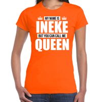 Naam cadeau t-shirt my name is Ineke - but you can call me Queen oranje voor dames - thumbnail