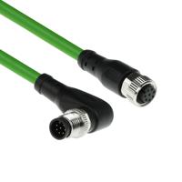 ACT SC3941 Industriële Sensorkabel | M12A 8-Polig Male Right Angled naar M12A Female | Ultraflex TPE kabel | Afgeschermd | IP67 | Groen | 1,5 meter