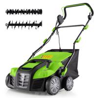 2000W Electric Scarifier 40cm Werkbreedte 3500 tpm Grasopvangzak met Capaciteit van 55L 5 Instelbare Dieptes-Groen