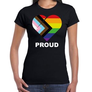 T-shirt proud progress pride vlag hartje zwart voor dames - LHBT kleding / outfit 2XL  -