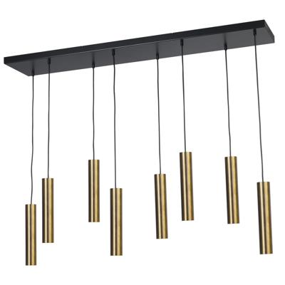 Masterlight Zwarte eetkamer hanglampRun 8-lichts cilinders goud - 2381-05-10-130-25-8