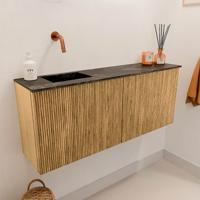 Toiletmeubel Mondiaz Joya Dlux | 100 cm | Meubelkleur Oak | Faye wastafel Lava Wasbak Links | Zonder kraangat(en)
