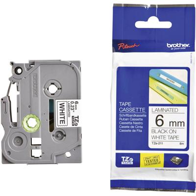 Brother TZe-211 Labeltape PET Tapekleur: Wit Tekstkleur: Zwart 6 mm 8 m