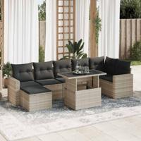 8-delige Loungeset met kussens poly rattan lichtgrijs