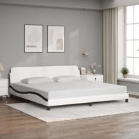 Bedframe met hoofdbord kunstleer wit en zwart 200x200 cm
