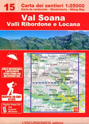 Wandelkaart 15 Val Soana, Valle di Ribordone, Valle di Locana | L'Escursionista editore