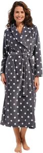 Grijze fleece damesbadjas met stippen - extra lang-(44-46) L