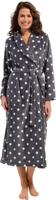 Grijze fleece damesbadjas met stippen - extra lang-(44-46) L