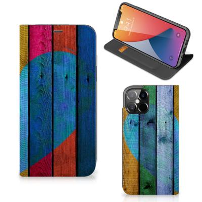 iPhone 12 Pro Max Book | Wallet Case | Wood Heart - Cadeau voor je Vriend