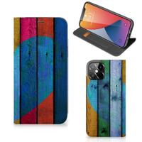 iPhone 12 Pro Max Book | Wallet Case | Wood Heart - Cadeau voor je Vriend