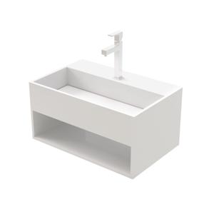 Fontein Aloni Solid | 50x32.4x25 cm | Solid Surface | Wandmontage | 1 kraangat | Rechthoek | Wit mat
