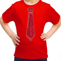 Verkleed t-shirt voor kinderen - glitter stropdas - rood - meisje - carnaval/themafeest kostuum - thumbnail