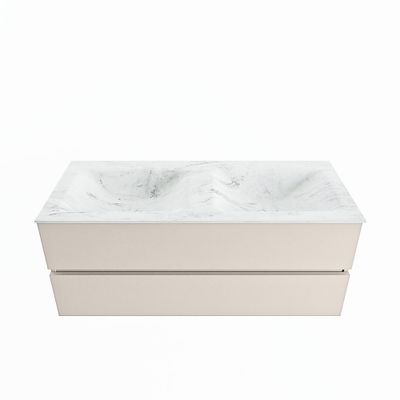 MONDIAZ VICA-DLUX 120cm badmeubel onderkast Linen 2 lades. Inbouw wastafel CLOUD dubbel zonder kraangat, kleur Opalo.